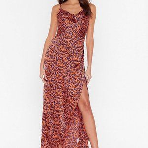 Cowl Neck Cheetah Print Formal Dress